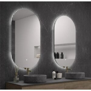 96x50 cm Yuvarlak Dekoratif Banyo Duvar Aynası Ledli Banyo Duvar Aynası