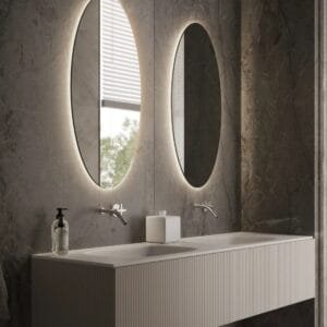 69x55cm Yuvarlak Dekoratif Banyo Duvar Aynası Ledli Banyo Duvar Aynası