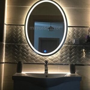 60x80 Cm. Elips Ledli Dokunmatik Kumlamalı Dekoratif Flotal Ayna