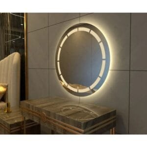 90x90cm Yuvarlak Şeritli Dekoratif Banyo Duvar Aynası Ledli Banyo Duvar Aynası