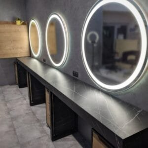 85x85 Cm Yuvarlak Şeritli Dekoratif Banyo Duvar Aynası Ledli Banyo Duvar Aynası