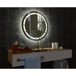 85x85cm Yuvarlak Şeritli Dekoratif Banyo Duvar Aynası Ledli Banyo Duvar Aynası