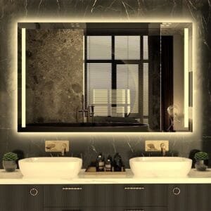 90x70cm Gün Işığı Ledli Kumlamalı Banyo Ofis Kuaför Lavabo Aynası - Trafolu