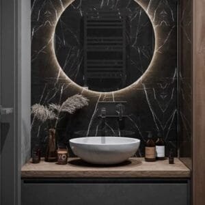 95x95cm Yuvarlak Dekoratif Banyo Duvar Aynası Ledli Banyo Duvar Aynası