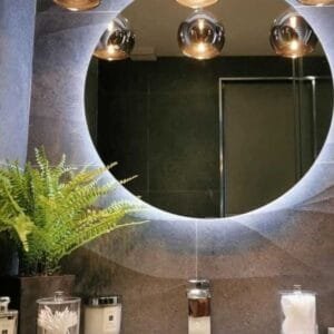 95x95cm Yuvarlak Dekoratif Banyo Duvar Aynası Ledli Banyo Duvar Aynası