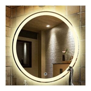 75x75cm Yuvarlak Şeritli Dekoratif Banyo Duvar Aynası Ledli Banyo Duvar Aynası