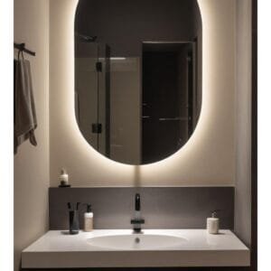 Beyaz Led Aydınlatmalı Oval Banyo Aynası, Led Işıklı Ayna, Modern Aynalar